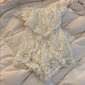 White lace romper strapless